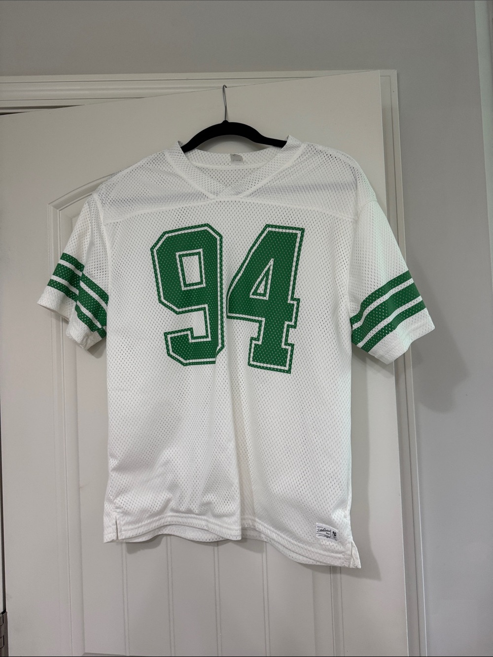 Old Navy White Mesh Football Jersey with Green 94
